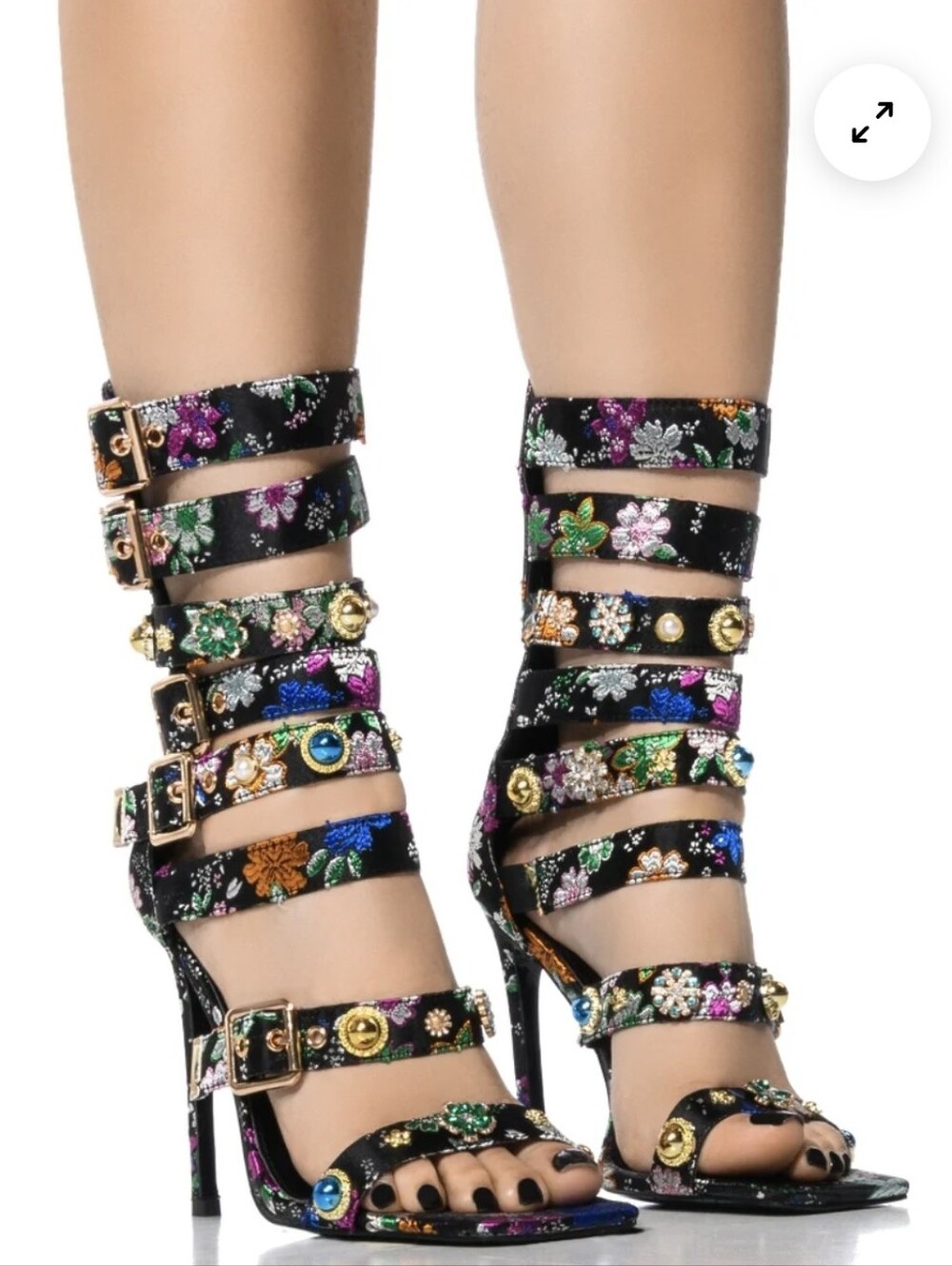 Azalea Wang-Base Embellished Gladiator Sandal In Blavk-Size 7.5